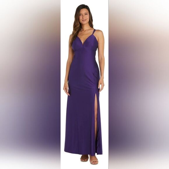 Morgan & Co 13020 Strappy Back Long Formal Dress NWOT size 11 Purple - Picture 1 of 5